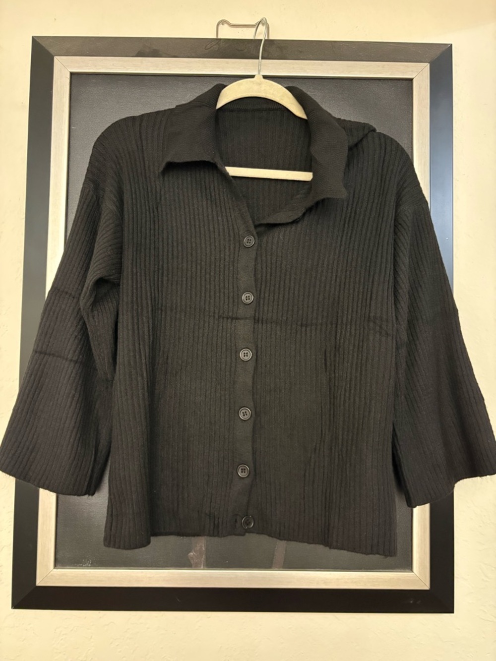 Black Ribbed Button-Up Knit Cardigan